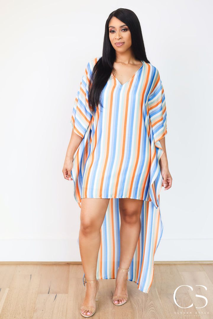 Santorini Stripes Poncho Dress