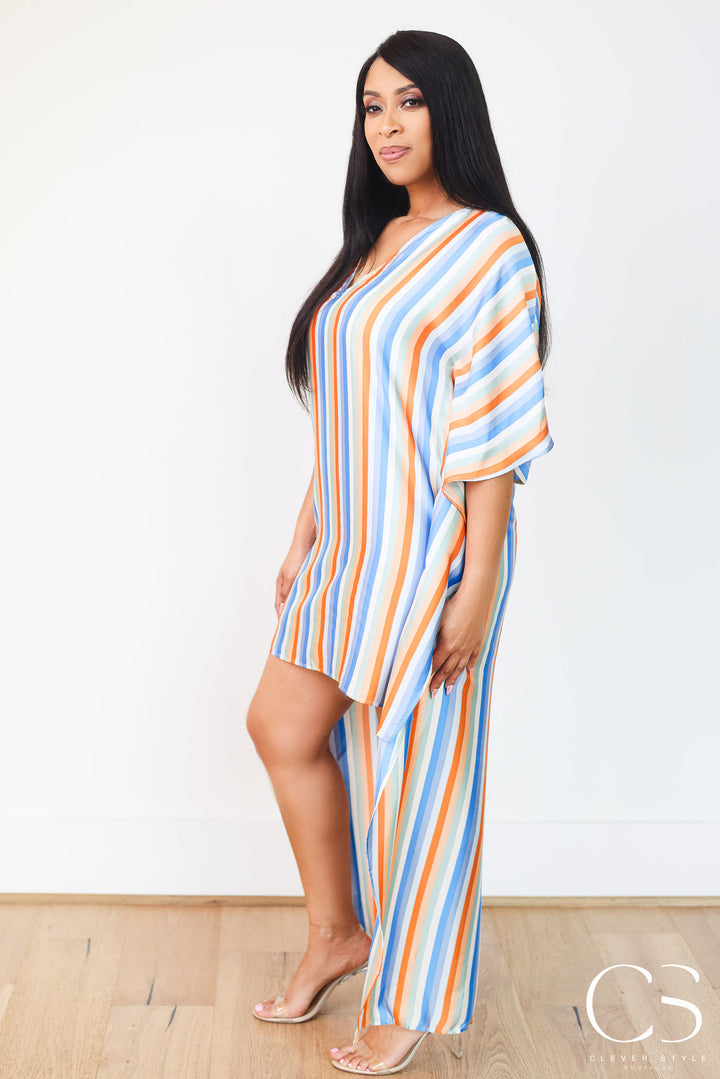 Santorini Stripes Poncho Dress