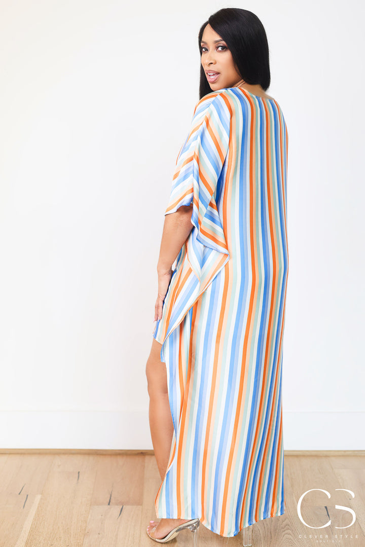 Santorini Stripes Poncho Dress