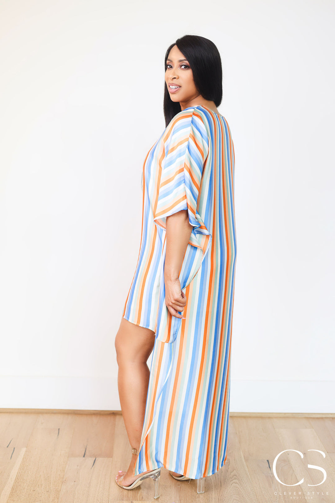 Santorini Stripes Poncho Dress