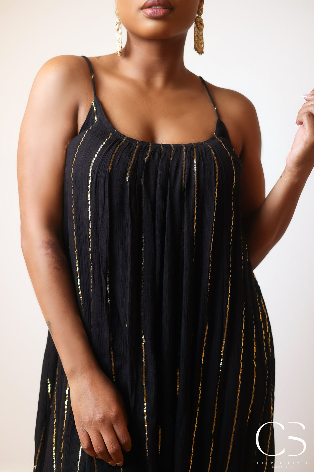 Black Gold Pleated Dress