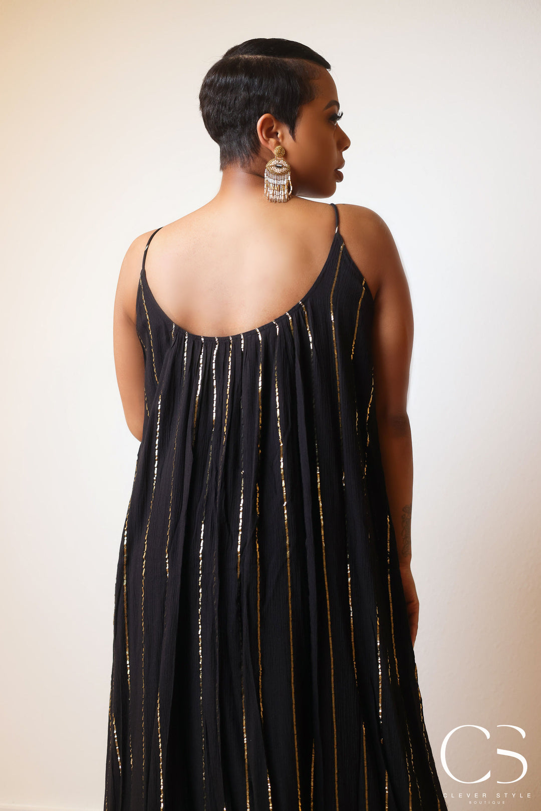 Black Gold Pleated Dress