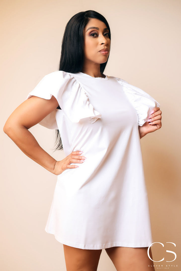 White Ruffled Sleeve Dress