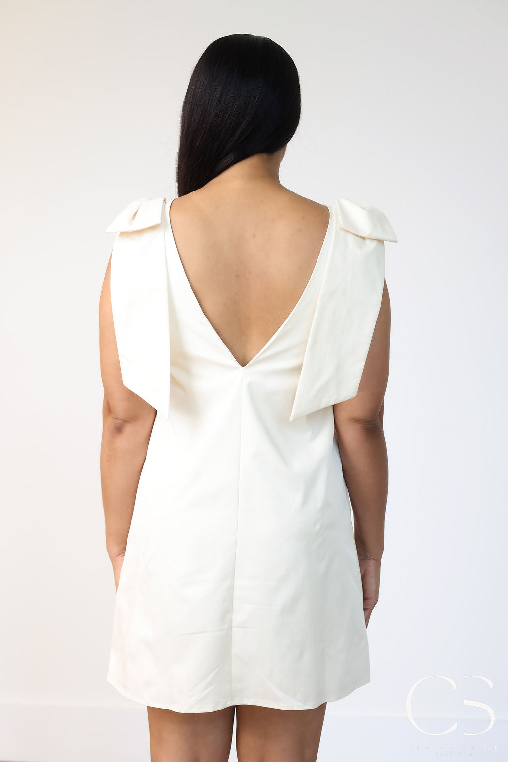 Ivory Elegance Bow-Shoulder Dress