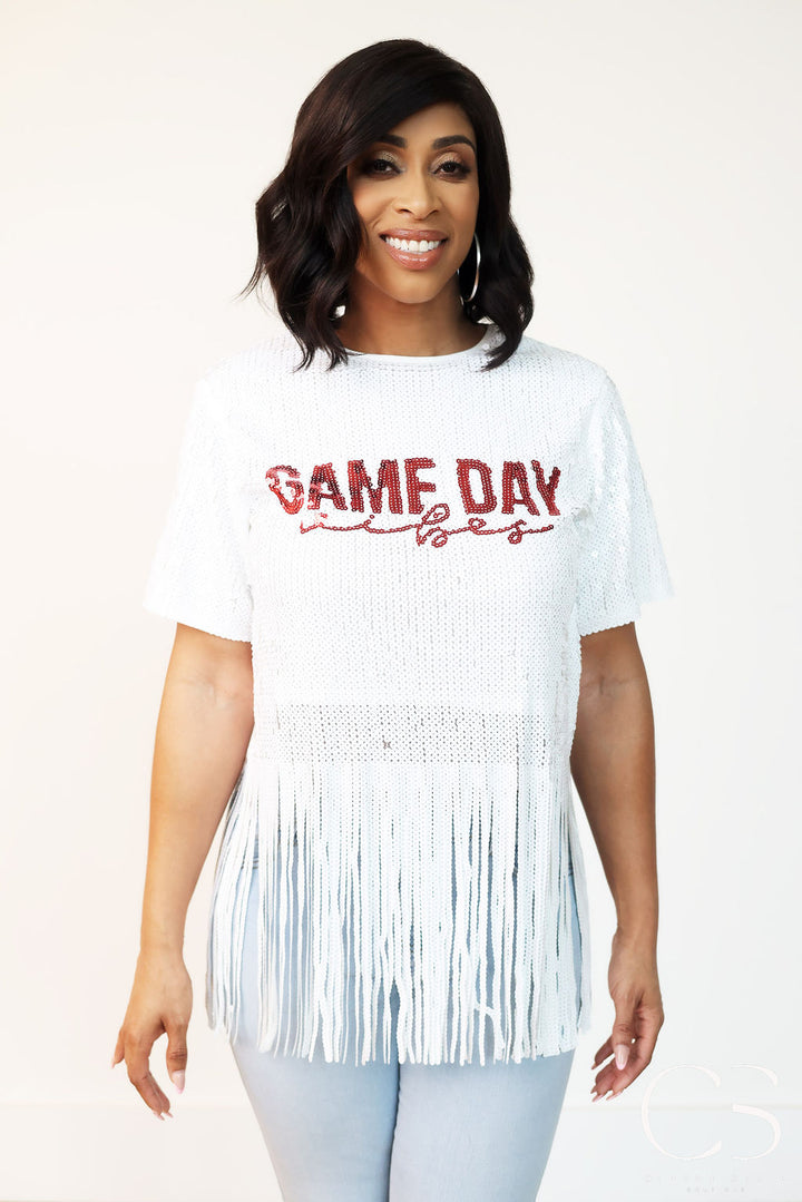 White and Red Game Day Top