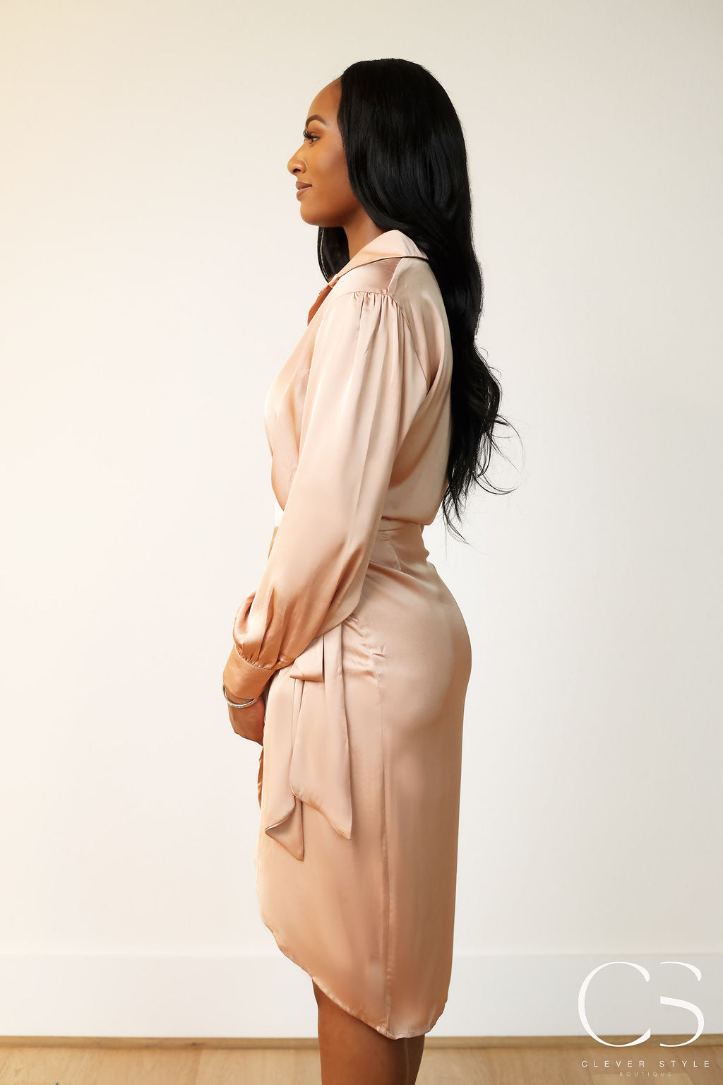 Nude Side Tie Midi Dress