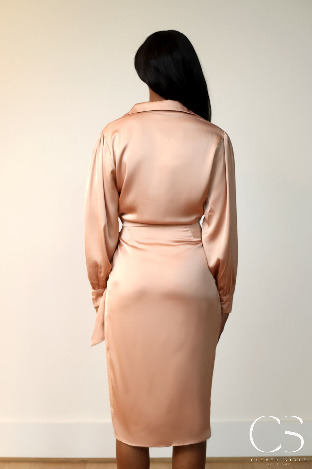 Nude Side Tie Midi Dress